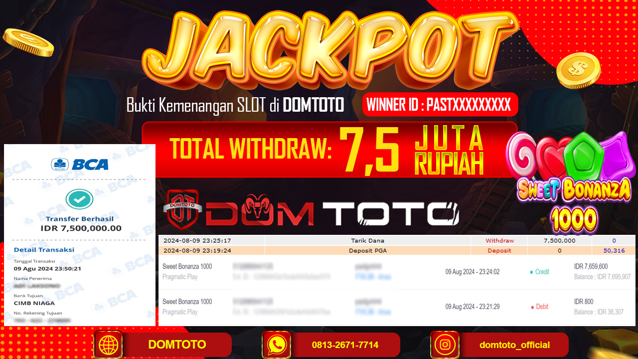 JACKPOT SLOT SWEET BONANZA 1000 10 AGUSTUS 2024